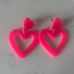 Hot Pink Heart Statement Earrings